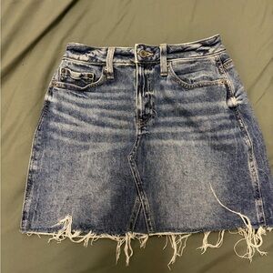 SO Blue Denim Mini Skirt with Frayed Hem